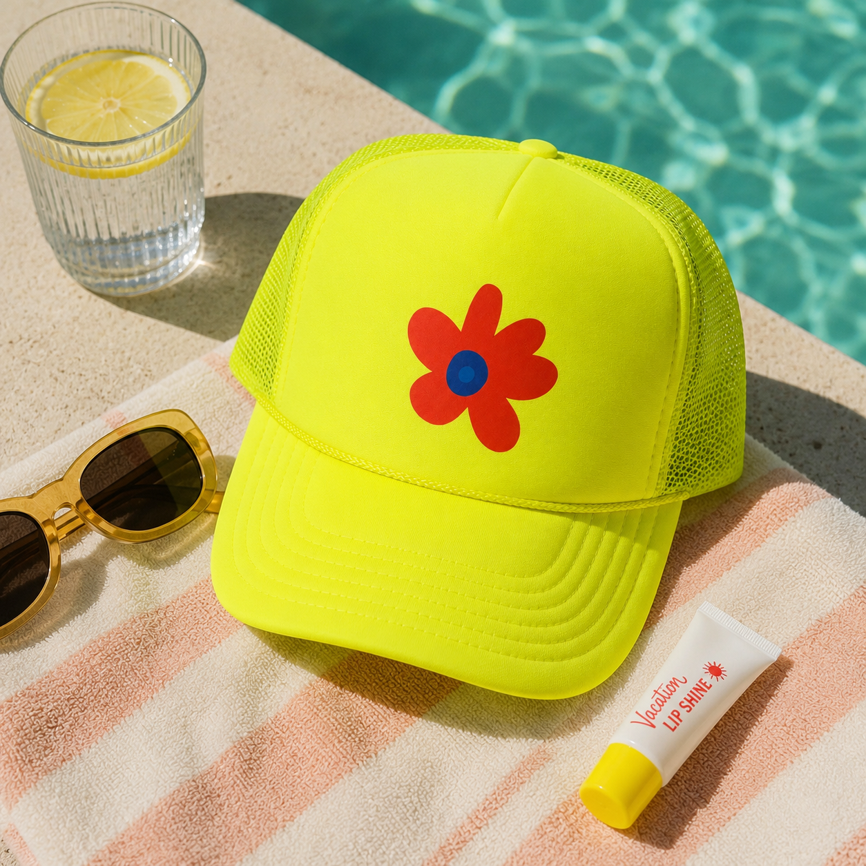 Modern Daisy (red & blues) Trucker